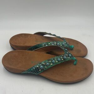 Vionic Lucia Snake Sandal Flip Flop Blue Teal Gemstones Women's US Sz 10